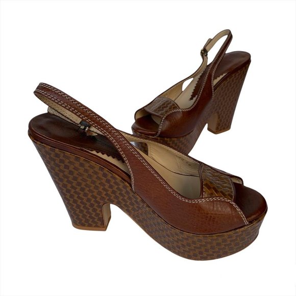 Emporio Armani Leather Platform Sandals | 37 | Brown - Picture 16 of 16